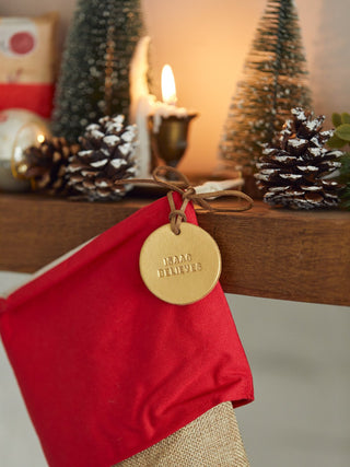 Gold Leather Tag For Christmas Stocking