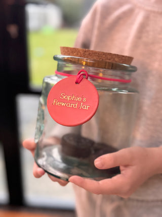 Large Personalised Leather Marble Jar Label For Kids.