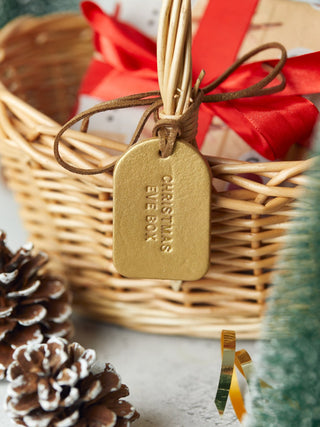 Christmas Eve Hamper label Metallic Leather Gift Tag Label Christmas Basket or Hamper.