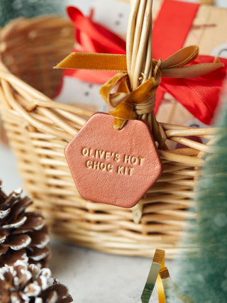 Metallic Leather Gift Tag Label Christmas Basket or Hamper.