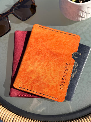 Handmade Italian Pueblo Leather Passport Cover. Personalised and Stamped by Hand for Unique Travel Style