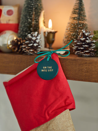 Nice List Leather Label for Stocking or Christmas Eve Basket.